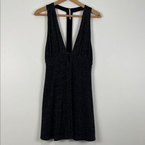 Free People Black Sleeveless Dress Women’s Small Cocktail Silver Sparkle Deep V